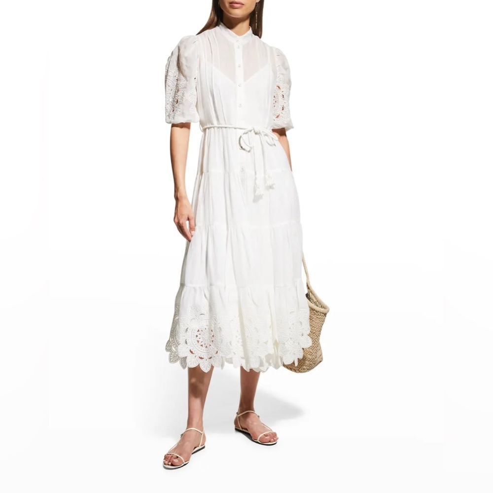 Zimmermann Teddy‎ Scallop Frill Midi Dress White Sz 10